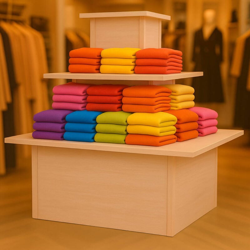 Aurora Oak 3 Tier Square Retail Display Island - Uni-Shop Aurora Oak 3 Tier Square Retail Display Island