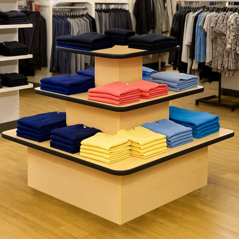 Square 3 Tiered Merchandising Table - Uni-Shop Square 3 Tiered Merchandising Table