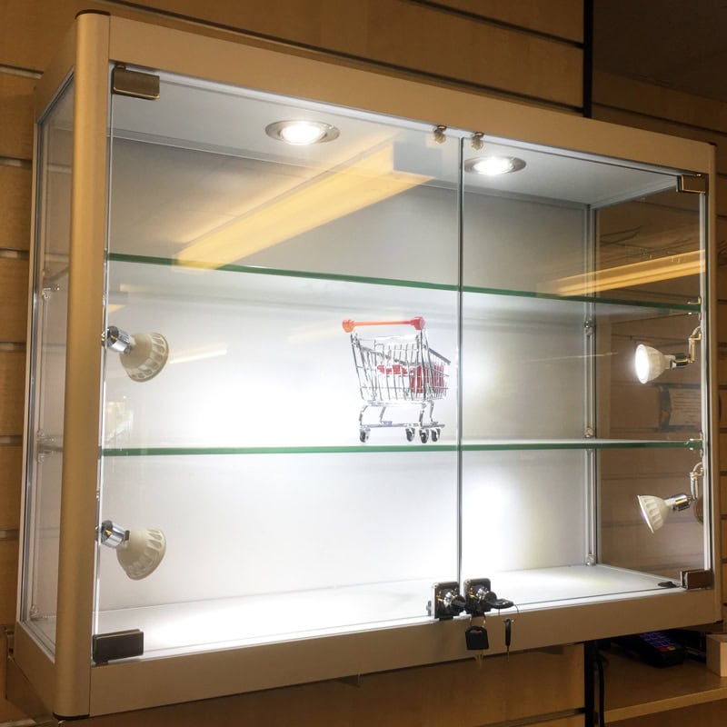 Aluminium & Glass Wall Mounted Shop Cabinet - Uni-Shop Aluminium & Glass Wall Mounted Shop Cabinet