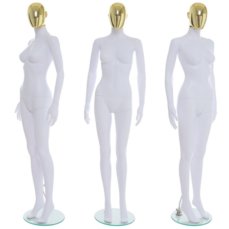 Female-Gold-Egg-Head-Mannequin-Matt-White-Rear - Uni-Shop Female Gold Egg Head Mannequin Matt White