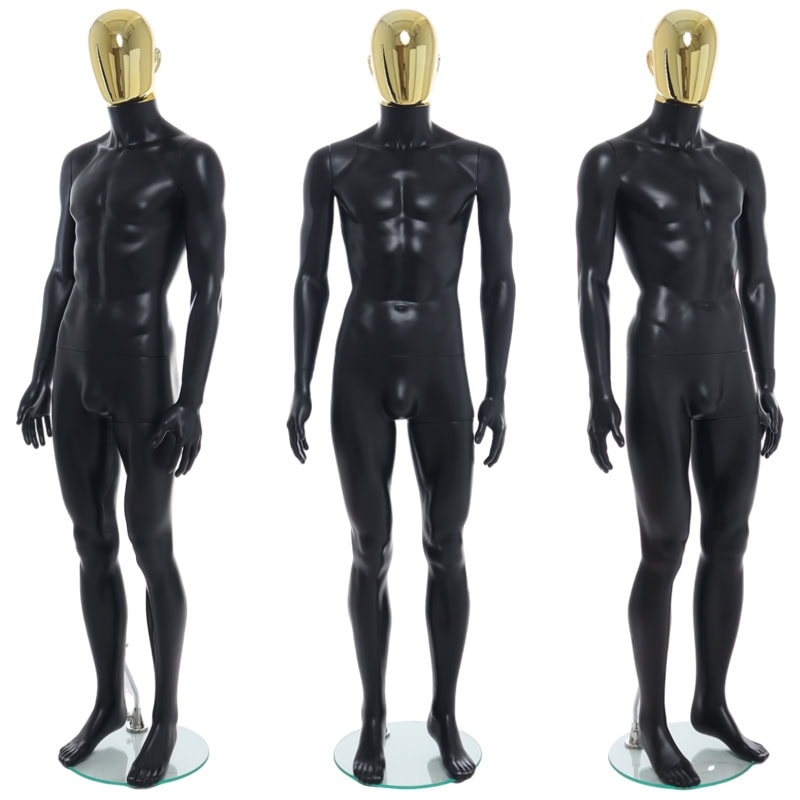 Male Gold Egg Head Mannequin Matt Black - Uni-Shop Male Gold Egg Head Mannequin Matt Black