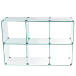 Display made up of six interconnected glass cubes.