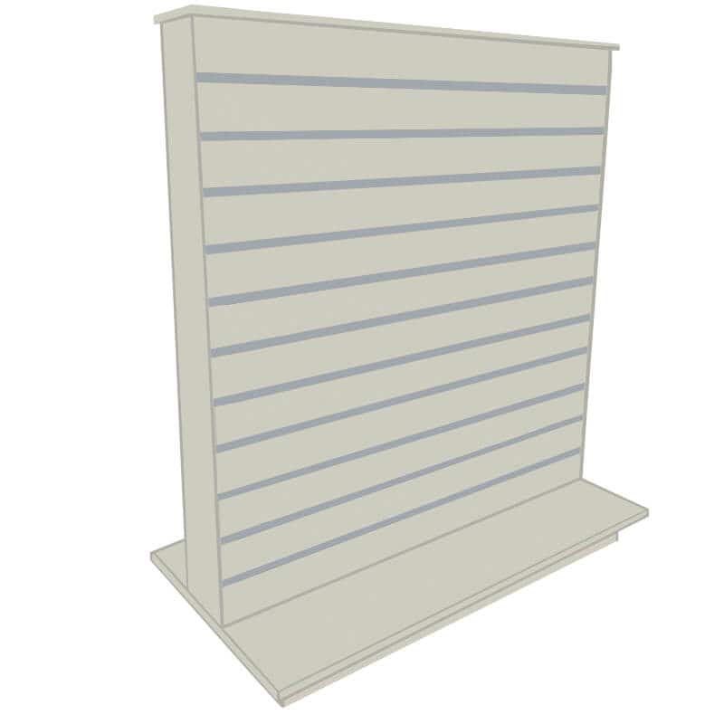 Slimline Slatwall Display Gondola in a Grey Finish with Aluminium Inserts - Uni-Shop Slimline Slatwall Display Gondola in a Grey Finish with Aluminium Inserts