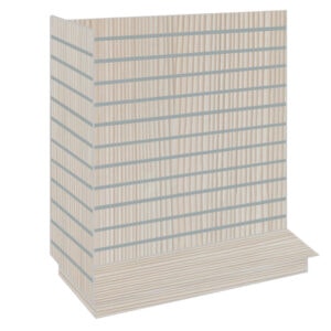 T-Shaped Slatwall Gondola Display in a Pino Beige finish with Light Grey PVC Inserts