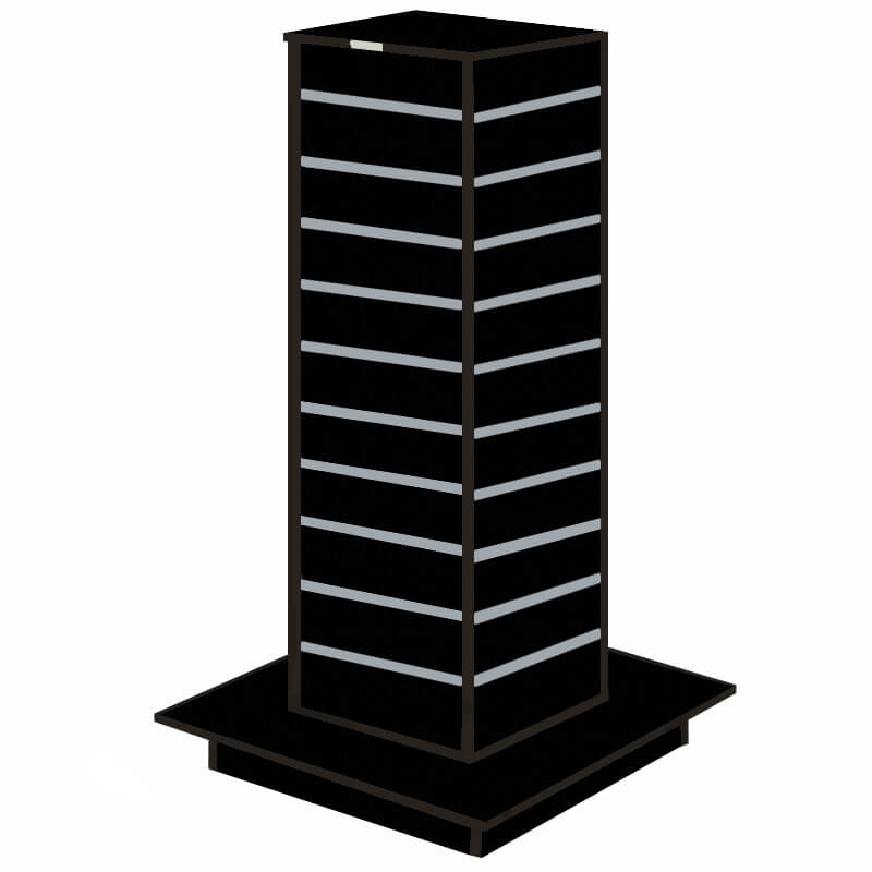 Black Slatwall Gondola Tower with Aluminium Inserts - Uni-Shop Black Slatwall Gondola Tower with Aluminium Inserts